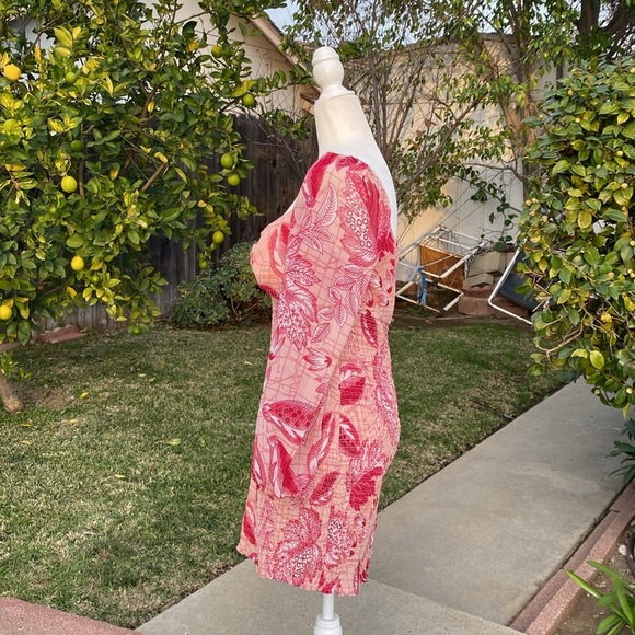 GUESS  CYPRESS RED PUFFED SLEEVES MAUVE PRINT SMOCKED MINI DRESS Sz ME… - Picture 5 of 16